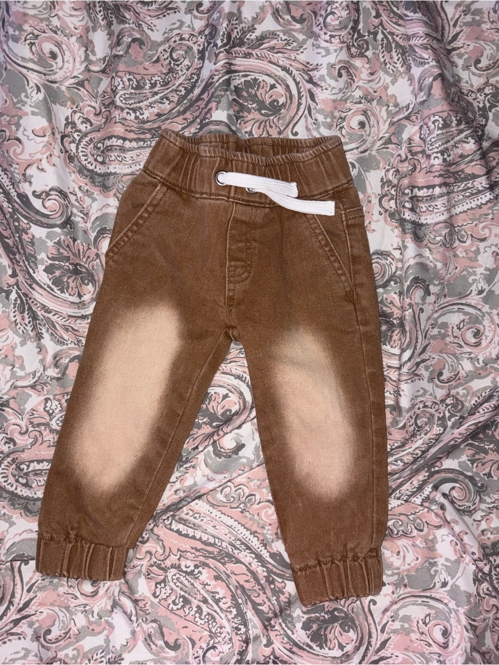 Little Bipsy Brown Faded Jogger Pants with White Drawstring